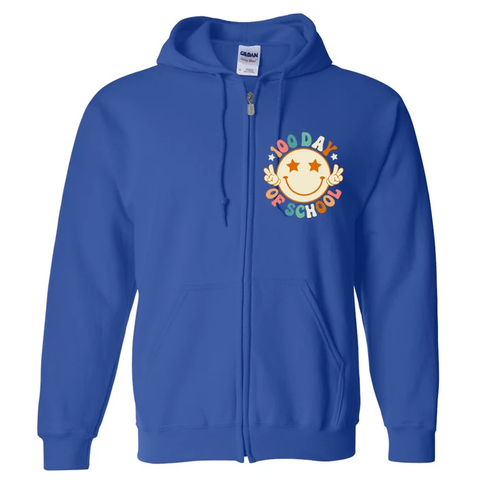 100th Days Of School Cute Happy Face 100 Days Smarter Groovy Great Gift Full Zip Hoodie