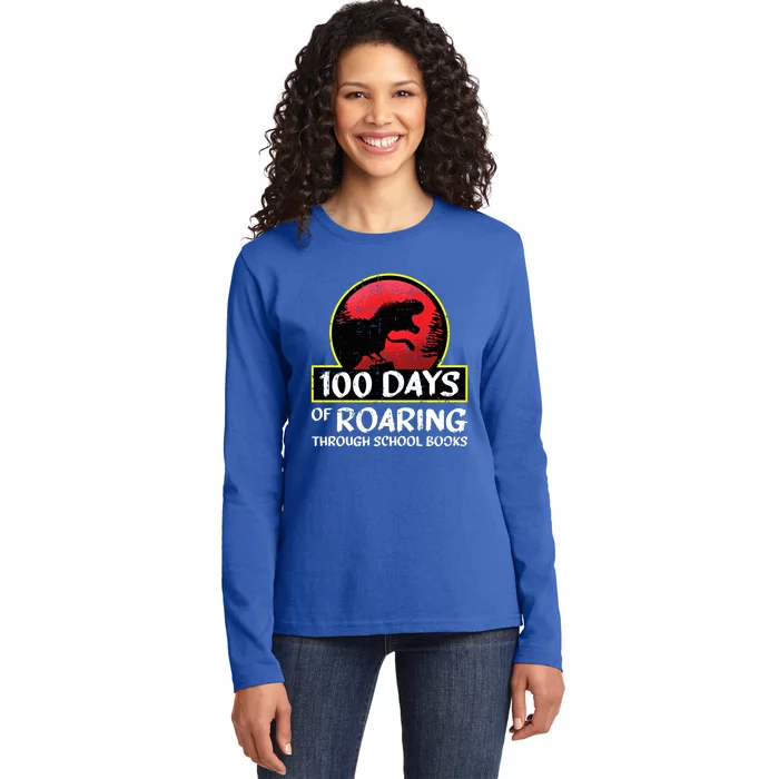 100 Days Of School Tcute Giftrex Roar Books Teacher Student Funny Gift Ladies Long Sleeve Shirt