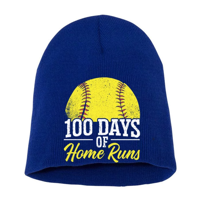 100 Days Of Home Runs School Teacher Student Educator Gift Short Acrylic Beanie