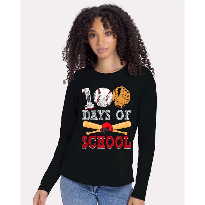 100 Days Of School Baseball Lover Womens Cotton Relaxed Long Sleeve T-Shirt