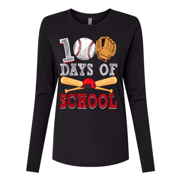 100 Days Of School Baseball Lover Womens Cotton Relaxed Long Sleeve T-Shirt