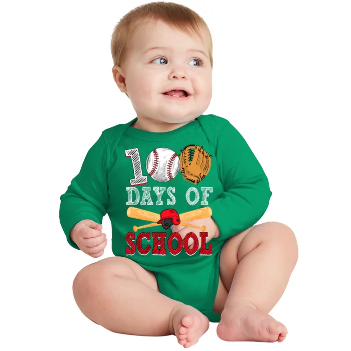 100 Days Of School Baseball Lover Baby Long Sleeve Bodysuit