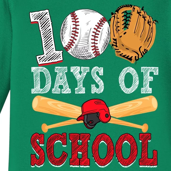 100 Days Of School Baseball Lover Baby Long Sleeve Bodysuit