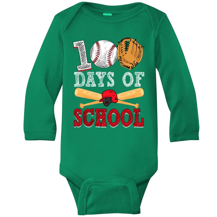 100 Days Of School Baseball Lover Baby Long Sleeve Bodysuit