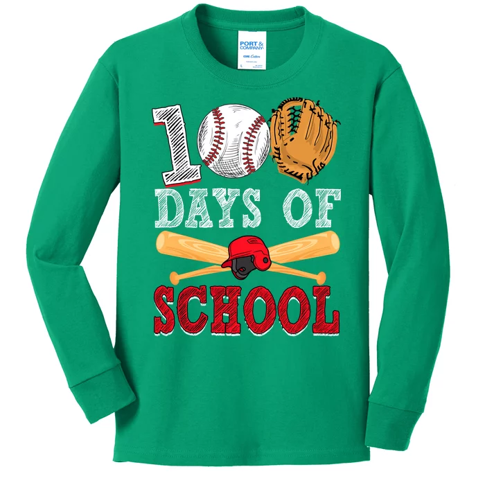 100 Days Of School Baseball Lover Kids Long Sleeve Shirt