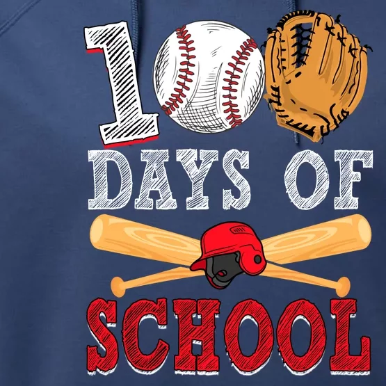 100 Days Of School Baseball Lover Performance Fleece Hoodie