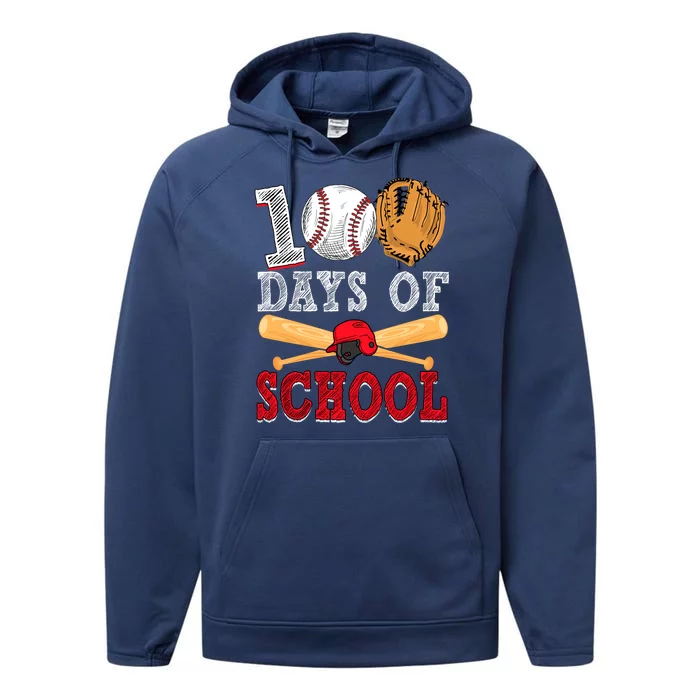 100 Days Of School Baseball Lover Performance Fleece Hoodie