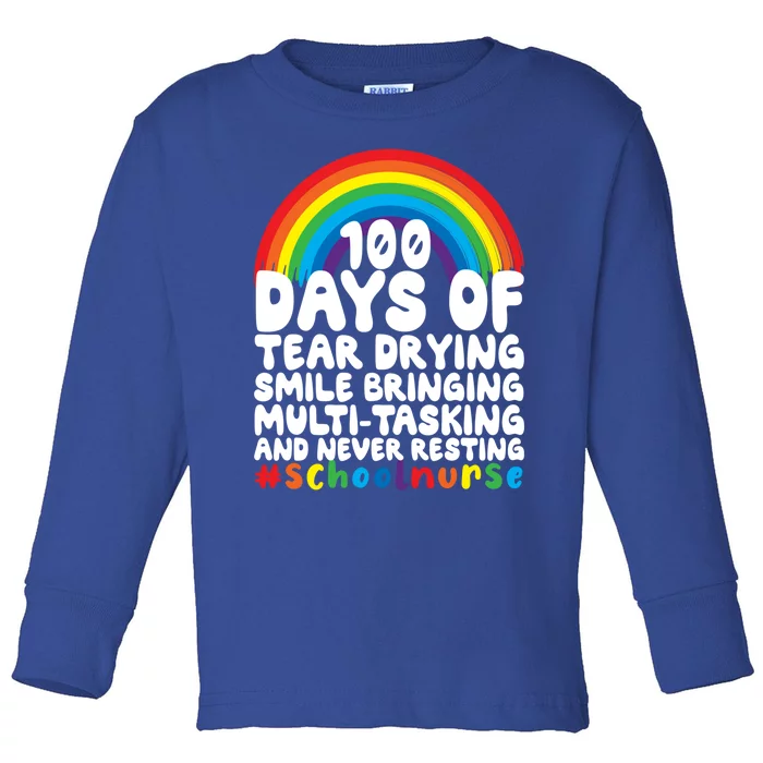 100 Days Of School And Tear Drying School Nurse Gift Toddler Long Sleeve Shirt