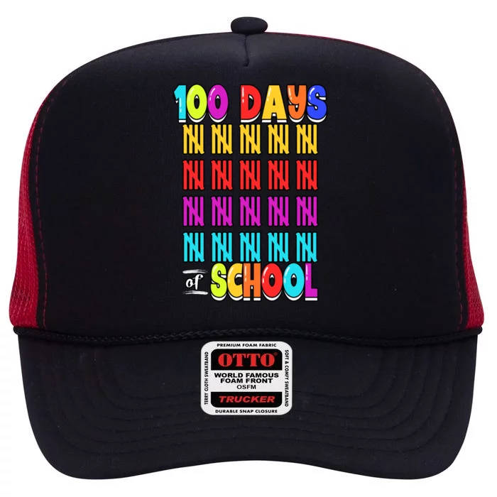 100 Days Of School Costume 100th Day Cool Gift High Crown Mesh Trucker Hat