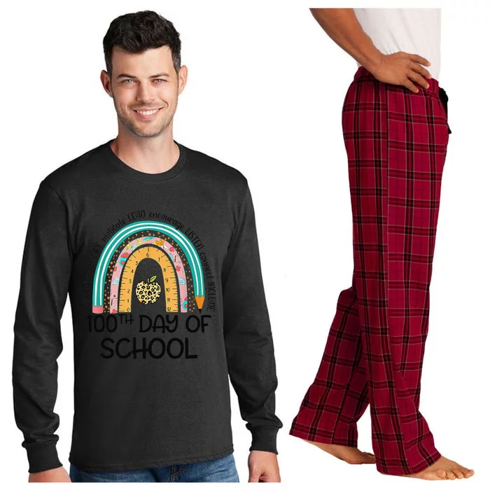 100th Day Of School Teacher 100 Days Smarter Rainbow Cute Long Sleeve Pajama Set