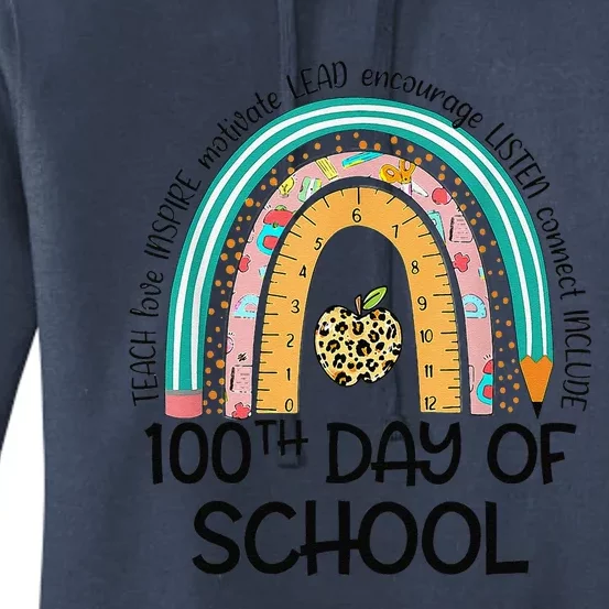 100th Day Of School Teacher 100 Days Smarter Rainbow Cute Women's Pullover Hoodie