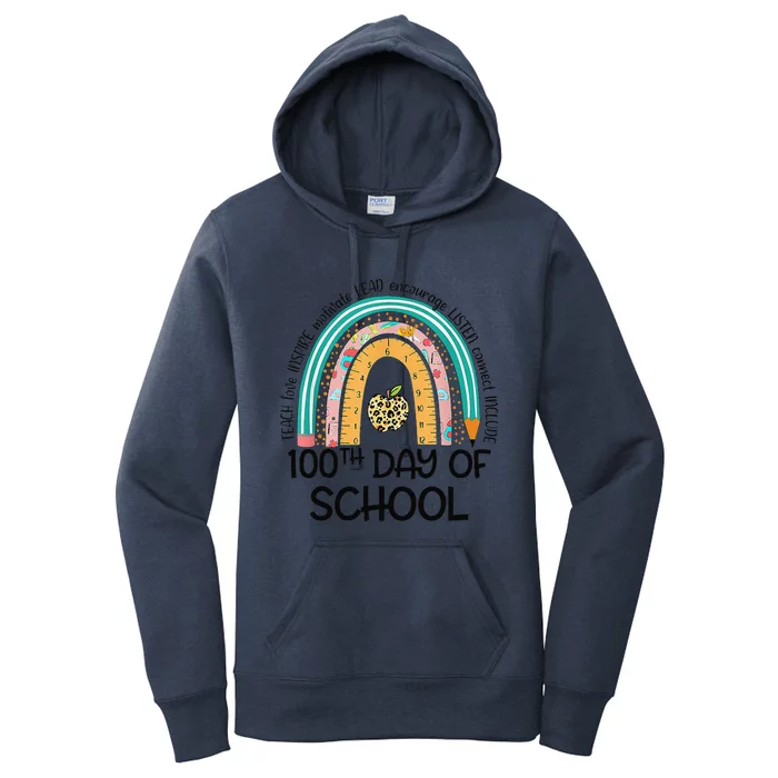 100th Day Of School Teacher 100 Days Smarter Rainbow Cute Women's Pullover Hoodie