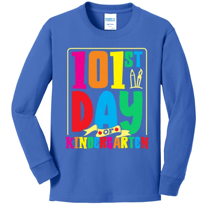 101st Day Of Kindergarten Saying 100 Days Gift Kids Long Sleeve Shirt