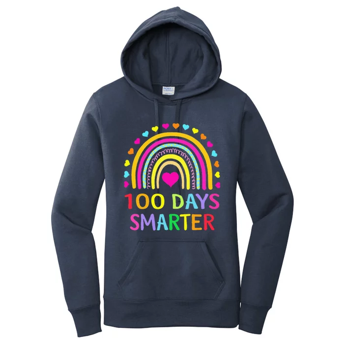 100th Day Of School Teacher 100 Days Smarter Rainbow Funny Women's Pullover Hoodie