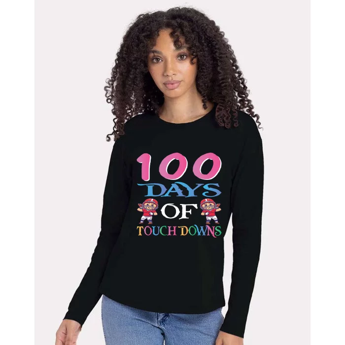 100 Days Of Touch Downs Funny Back To School Womens Cotton Relaxed Long Sleeve T-Shirt