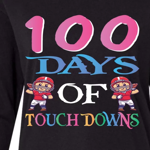 100 Days Of Touch Downs Funny Back To School Womens Cotton Relaxed Long Sleeve T-Shirt