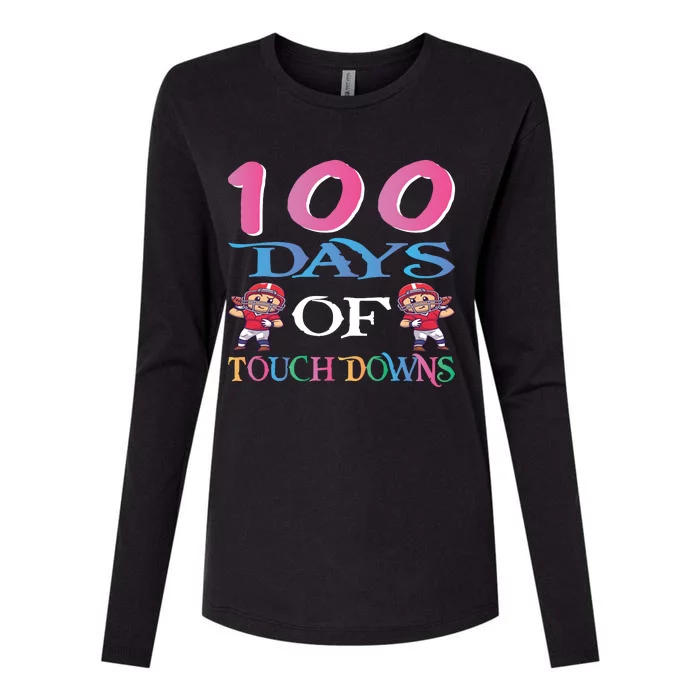 100 Days Of Touch Downs Funny Back To School Womens Cotton Relaxed Long Sleeve T-Shirt