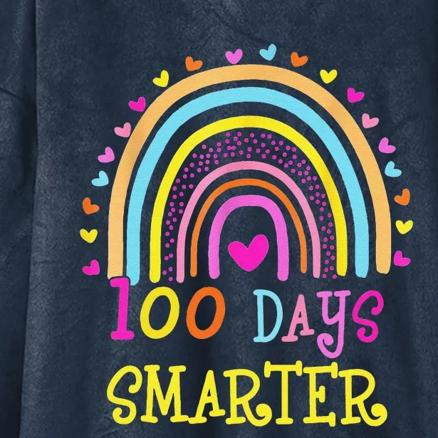 100th Day Of School Teacher 100 Days Smarter Rainbow Gift Hooded Wearable Blanket