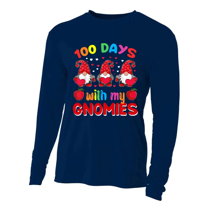 100 Days Of School Gnome Teacher Student Boy Girl Cooling Performance Long Sleeve Crew