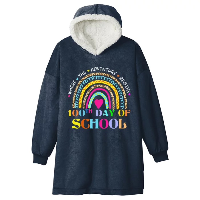 100th Day Of School Teacher 100 Days Smarter Rainbow Hooded Wearable Blanket