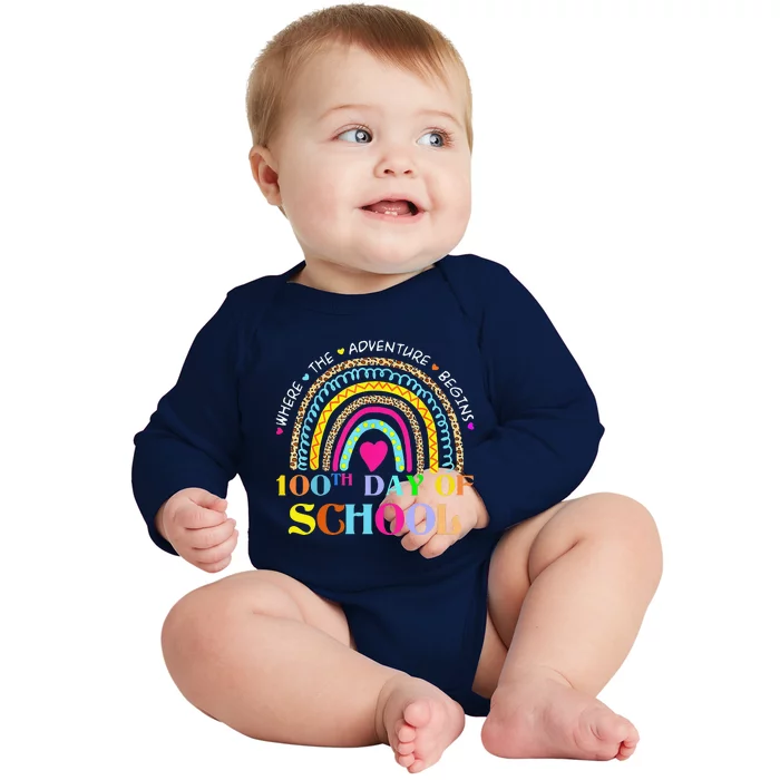 100th Day Of School Teacher 100 Days Smarter Rainbow Baby Long Sleeve Bodysuit