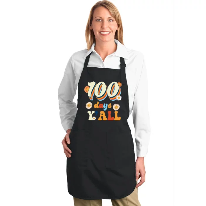 100 Days Of School Retro Sunflower Full-Length Apron With Pocket