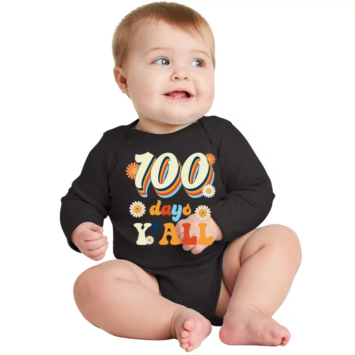 100 Days Of School Retro Sunflower Baby Long Sleeve Bodysuit