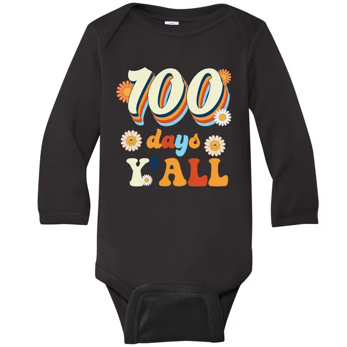 100 Days Of School Retro Sunflower Baby Long Sleeve Bodysuit