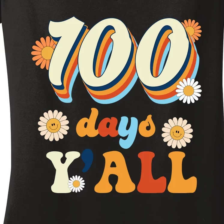 100 Days Of School Retro Sunflower Women's V-Neck T-Shirt