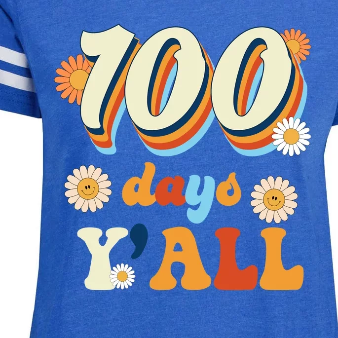 100 Days Of School Retro Sunflower Enza Ladies Jersey Football T-Shirt