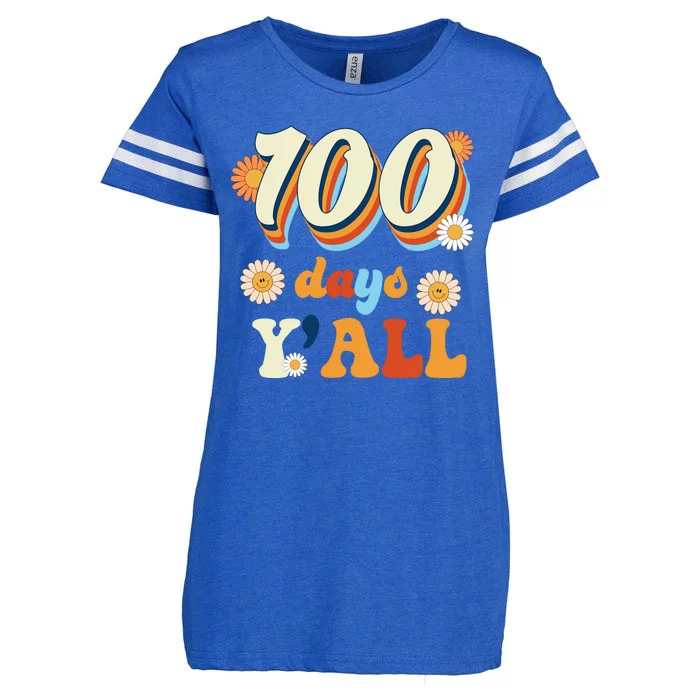 100 Days Of School Retro Sunflower Enza Ladies Jersey Football T-Shirt