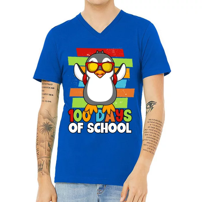 100 Days Of School Costume Penguin 100th Day Great Gift V-Neck T-Shirt