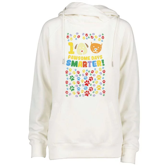 100th Day Of School 100 Pawsome Smarter Dog Cat Paws Womens Funnel Neck Pullover Hood