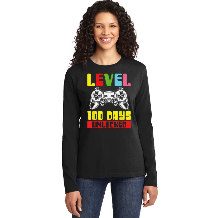 100 Days Of School Gamer Level 100 Days Unlocked Ladies Long Sleeve Shirt