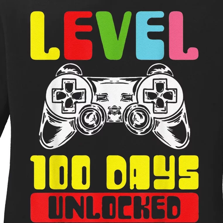 100 Days Of School Gamer Level 100 Days Unlocked Ladies Long Sleeve Shirt