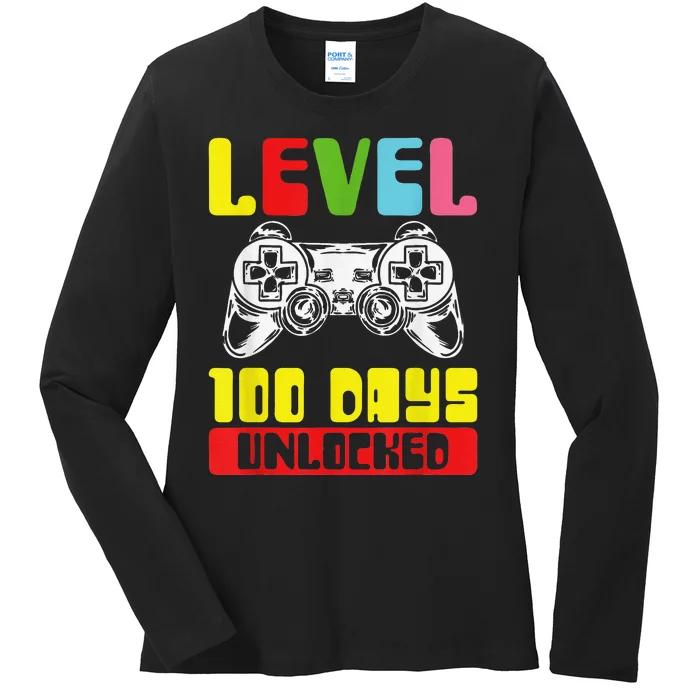 100 Days Of School Gamer Level 100 Days Unlocked Ladies Long Sleeve Shirt