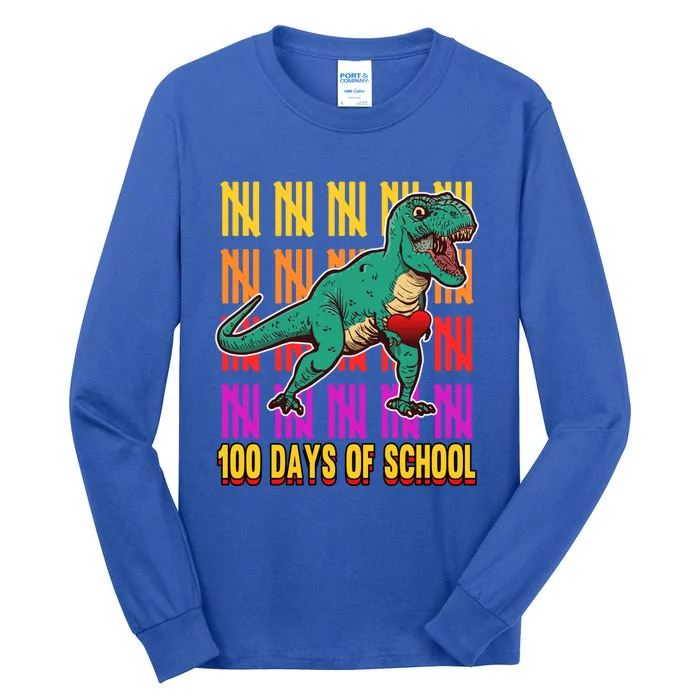 100 Days Of School Costume Teacher Student Dinosaurs Cool Gift Tall Long Sleeve T-Shirt