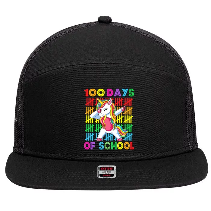 100 Days Of School Unicorn 100 Days Smarter 100th Day 7 Panel Mesh Trucker Snapback Hat