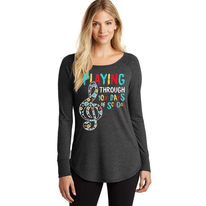 100 Days Of School Playing Music Teacher Cool Student Women's Perfect Tri Tunic Long Sleeve Shirt