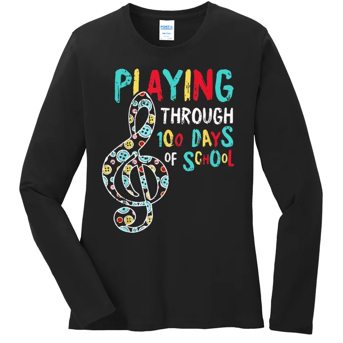 100 Days Of School Playing Music Teacher Cool Student Ladies Long Sleeve Shirt