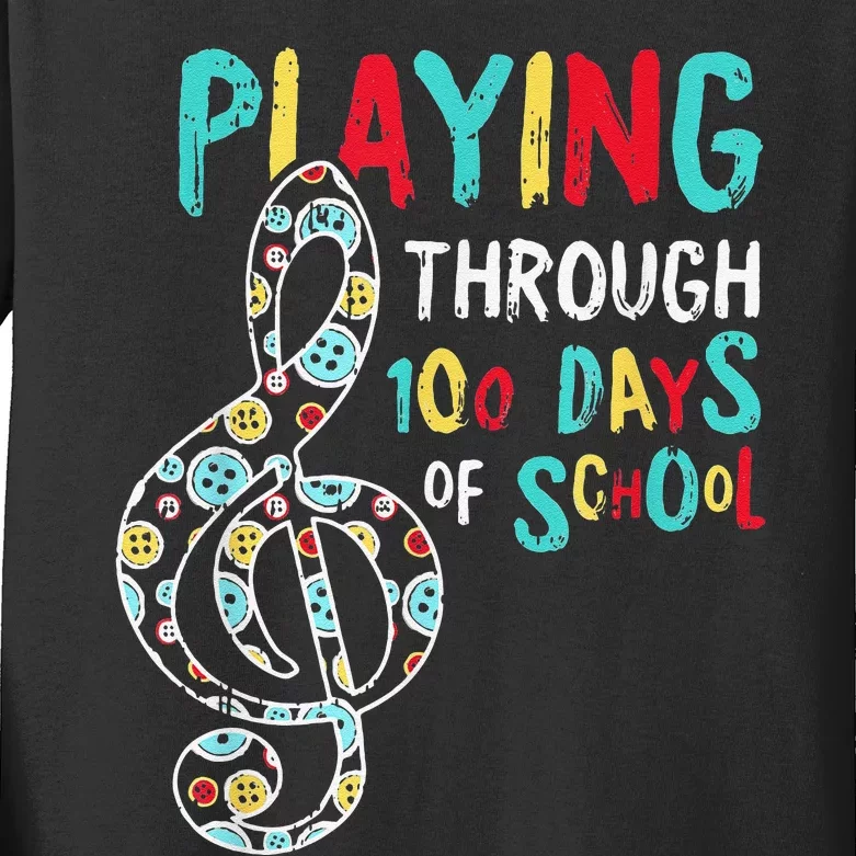 100 Days Of School Playing Music Teacher Cool Student Kids Long Sleeve Shirt