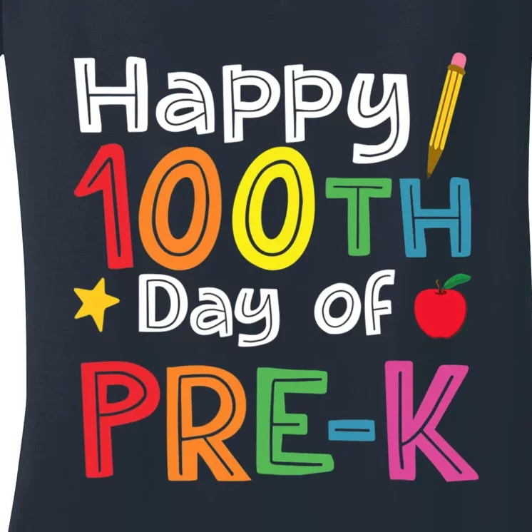 100 Days Of Pre K Teacher And Student Teacher Boy Girl Women's V-Neck T-Shirt