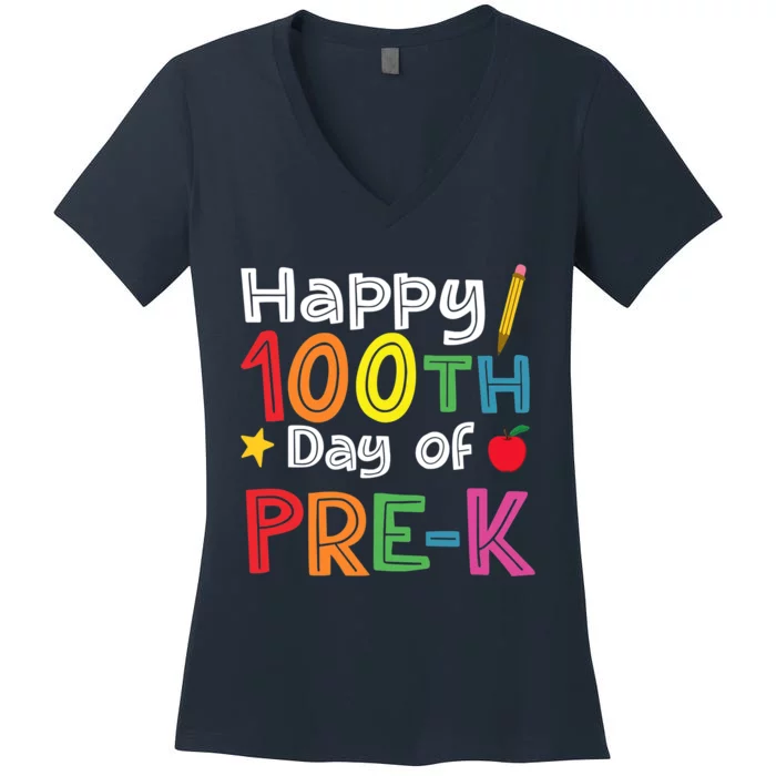 100 Days Of Pre K Teacher And Student Teacher Boy Girl Women's V-Neck T-Shirt