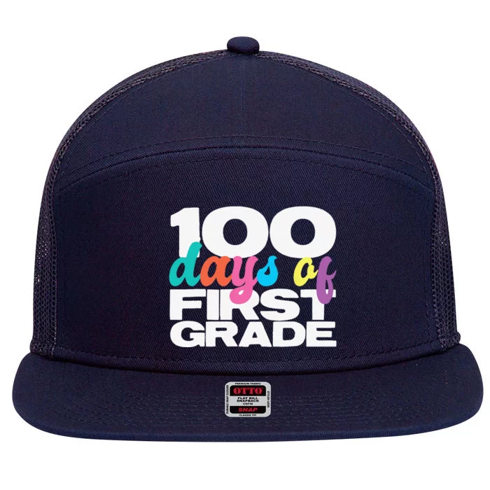 100 Days Of First Grade 100 Days Of School Gift 7 Panel Mesh Trucker Snapback Hat