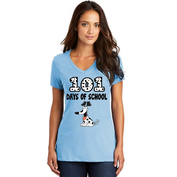 101 Days Of School Dalmatian Dog Lover Gifts Funny Women's V-Neck T-Shirt