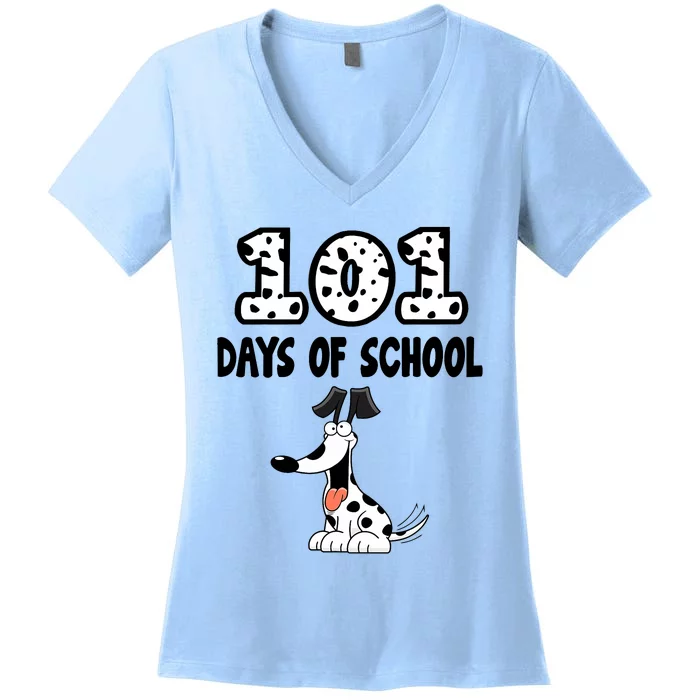 101 Days Of School Dalmatian Dog Lover Gifts Funny Women's V-Neck T-Shirt