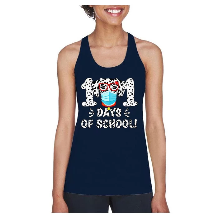 101 Days Of School Dalmatian Dog Face Mask 100th Day School Women's Racerback Tank