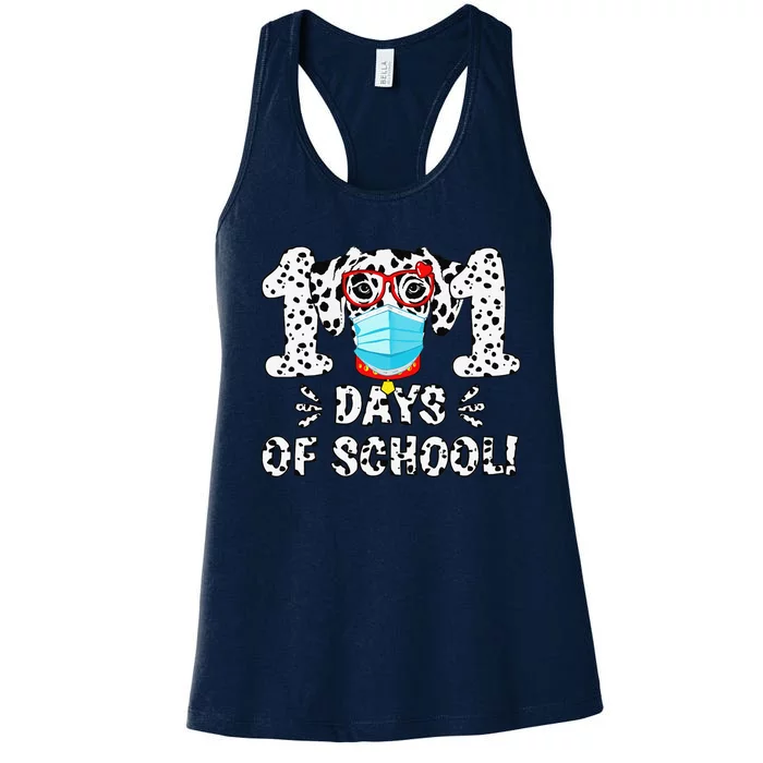 101 Days Of School Dalmatian Dog Face Mask 100th Day School Women's Racerback Tank