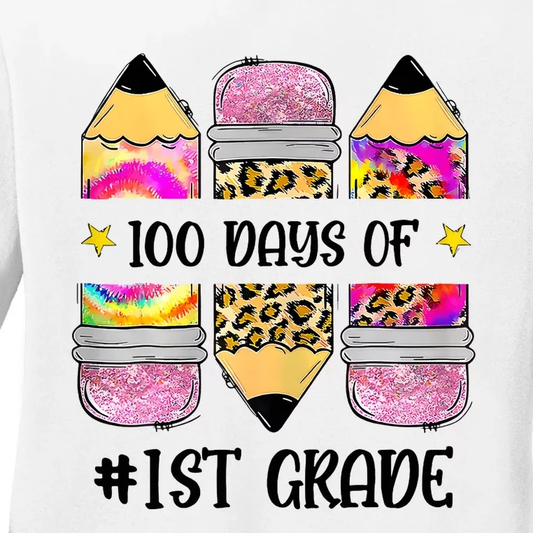 100 Days Of 1st Grade Funny 100 Days Of School Ladies Long Sleeve Shirt