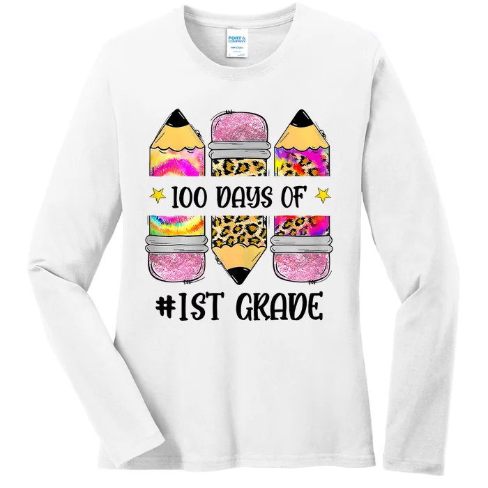 100 Days Of 1st Grade Funny 100 Days Of School Ladies Long Sleeve Shirt